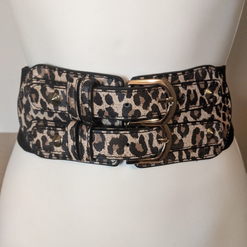 Wide Stretchy Leopard Cheetah Print and Black Belt